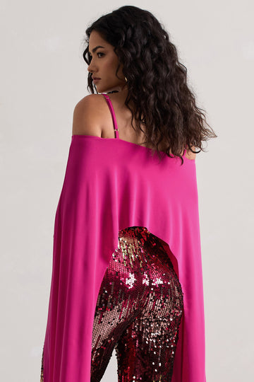 Floyd Dark Pink Bardot Cape Sleeve Crop Top